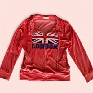 Red Velvet Sequin Zip-Up Jacket